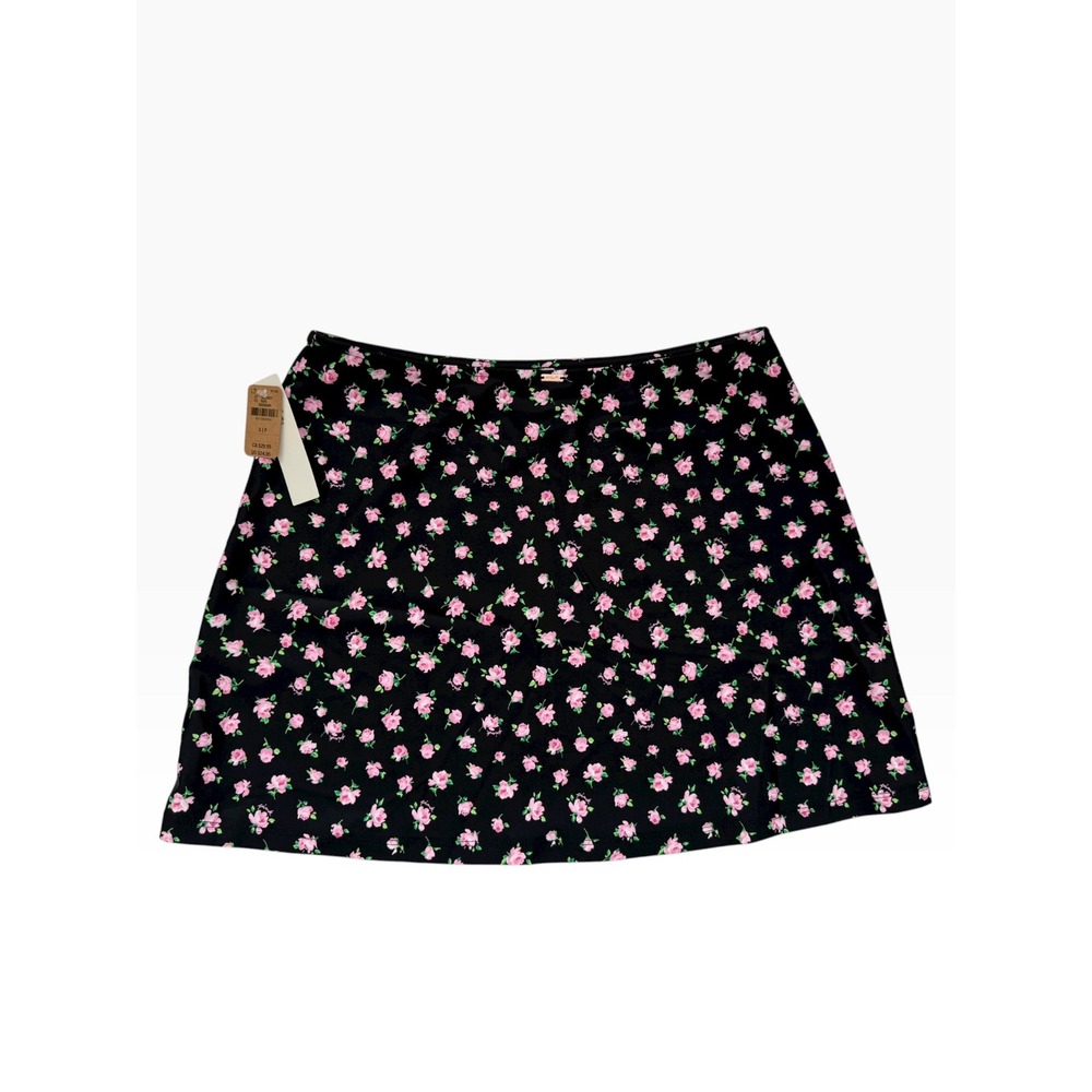 Victorias Secret PINK Black Pink Rose Floral Swim Skirt Mini Small NEW